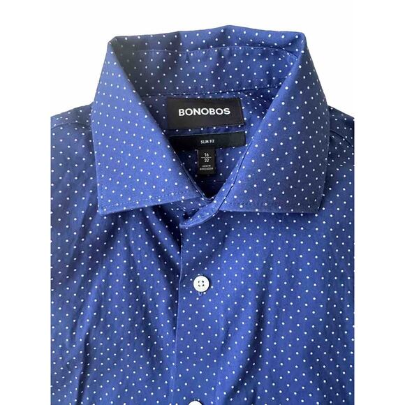 Bonobos Slim Fit 16x32 Long Sleeve Button Down Dress Shirt Blue With Dots - Picture 3 of 6